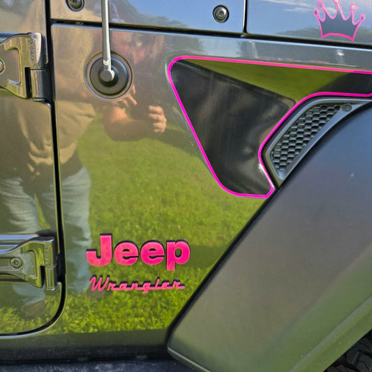 Jeep VINTAGE "WRANGLER" Fender Emblems - PAIR L/R Sides - Two Color Stacked