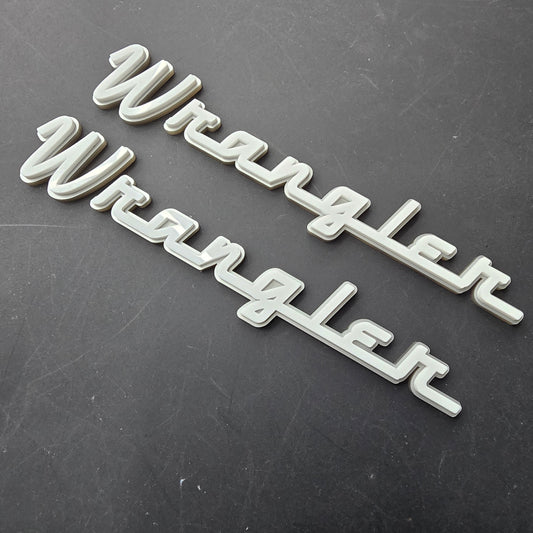 Jeep VINTAGE "WRANGLER" Fender Emblems - PAIR L/R Sides - Two Color Stacked