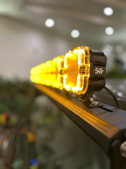 Shoreline Offroad Pro Series Bright White LED (8)-4” Pod Light Bar with Amber DRL (Lights only, bar sold separately)