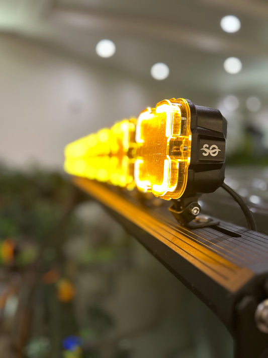 Shoreline Offroad Pro Series Bright White LED (8)-4” Pod Light Bar with Amber DRL (Lights only, bar sold separately)