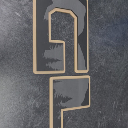 Jeep "GLADIATOR" Engraved Mountains and Trees  Tailgate Emblem -  Two Color Stacked